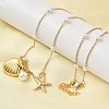 304 Stainless Steel Starfish Shell Shape Pendant Necklaces for Women NJEW-F356-02G-1