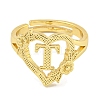 Heart with Letter & Flower Rack Plating Brass Adjustable Rings for Women RJEW-I105-05G-T-2