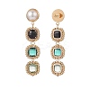 Glass Rectangle Beaded Long Dangle Stud Earrings with Imitation Pearl EJEW-TA00141-01-3
