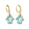 Hamsa Hand Real 18K Gold Plated Brass Dangle Hoop Earrings EJEW-L268-040G-02-1