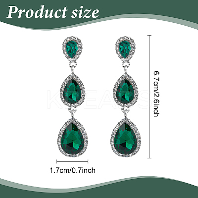3 Pairs 3 Colors Glass Teardrop Dangle Stud Earrings with Rhinestone EJEW-AN0003-98-1