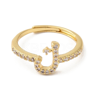Rack Plating Brass Cubic Zirconia Arabic Letters Adjustable Rings for Women RJEW-S407-10G-14-1