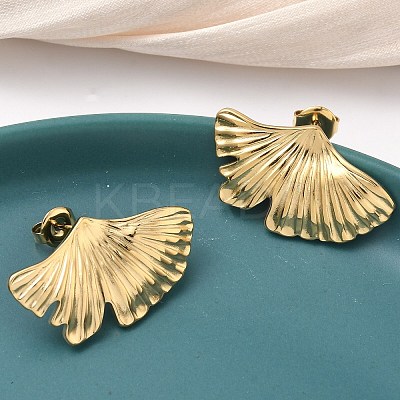 304 Stainless Steel Leaf Stud Earrings EJEW-K268-68G-1