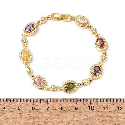 Oval Brass Micro Pave Cubic Zirconia Link Chain Bracelets for Women BJEW-D387-04G-06-1