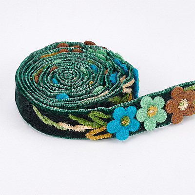 Velvet Handmade Flower Embroidered Lace Ribbons SRIB-WH0011-077B-1