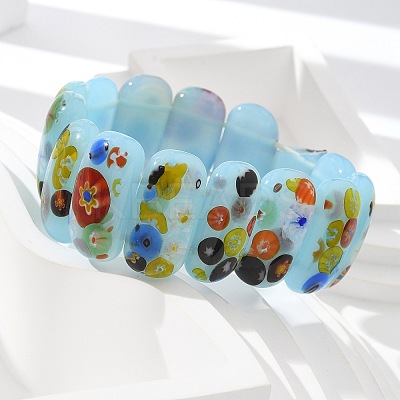 Handmade Millefiori Lampwork Beaded Stretch Bracelets for Men Women BJEW-G738-01C-04-1