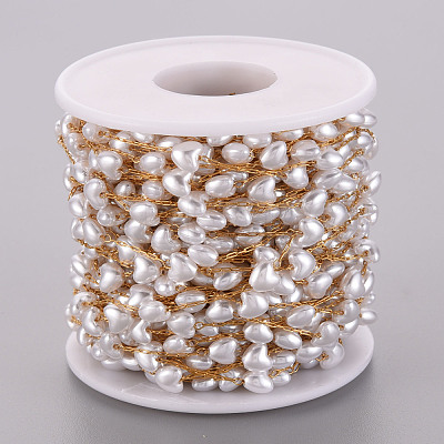 Handmade ABS Plastic Imitation Pearl Beaded Chains STAS-T052-39G-1