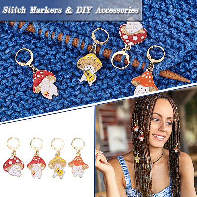 Autumn Theme Alloy Enamel Mushroom Elf Charm Locking Stitch Markers HJEW-PH01710-1