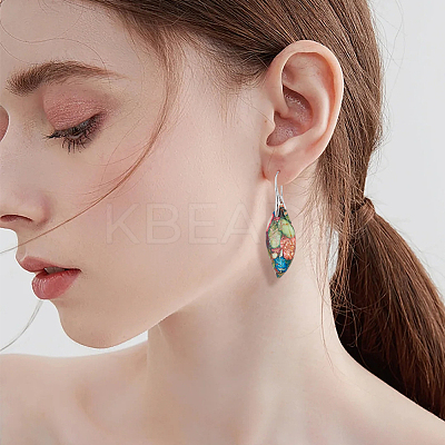 3 Pairs 3 Colors Dyed Natural Regalite Leaf Dangle Earrings with Brass Pins EJEW-FI0003-17-1