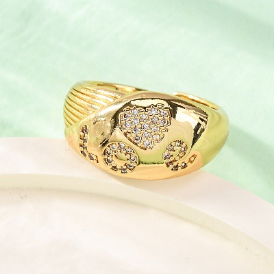 Brass Micro Pave Clear Cubic Zirconia Cuff Rings for Women RJEW-U047-04G-1