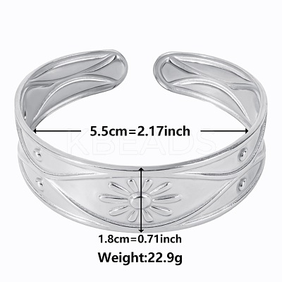Stylish European and American Flower 304 Stainless Steel Cuff Bangles for Women WA6285-1-1