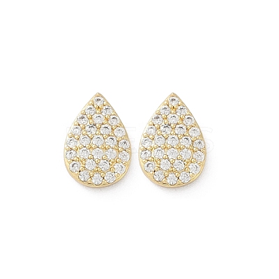 Teardrop Brass Micro Pave Clear Cubic Zirconia Stud Earrings EJEW-Z091-01G-1