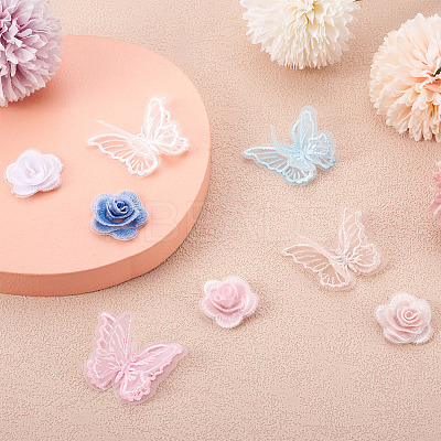 24Pcs 12 Style 3D Rose Organgza Lace Embroidery & Butterfly Ornament Accessories DIY-BT0001-48-1