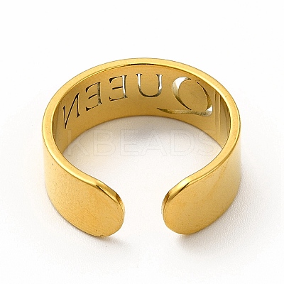 Ion Plating(IP) 304 Stainless Steel Word Queen Open Cuff Ring for Women RJEW-B027-18G-1