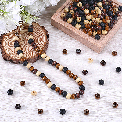 400Pcs 4 Styles Natural Wood Beads WOOD-GF0002-15A-1