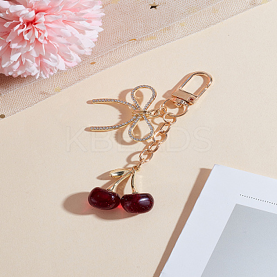 1Pc Cherry & Bowknot Alloy Resin Pendant Decorations HJEW-LP0001-75B-1