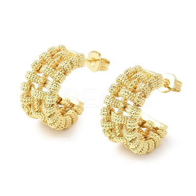 Woven C-Shaped Brass Stud Earrings EJEW-P333-01G-1