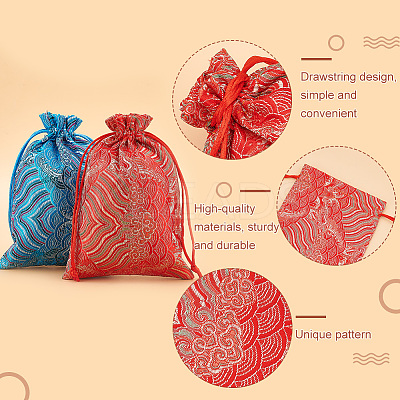 10Pcs 10 Colors Chinese Style Brocade Drawstring Gift Blessing Bags ABAG-NB0001-87-1