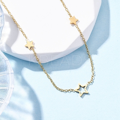 304 Stainless Steel Star Link Chain Necklaces NJEW-R026-13G-1