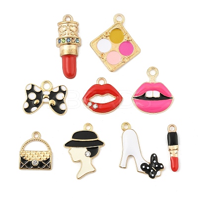 9Pcs Women Makeup Enamel Charm Pendant Colorful Alloy Enamel Charm Mixed Shape for Jewelry Necklace Bracelet Earring Making Crafts JX116A-1