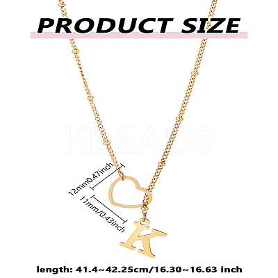 1Pc Letter & Heart Stainless Steel Lariat Necklaces for Women NJEW-LP0002-87G-K-1