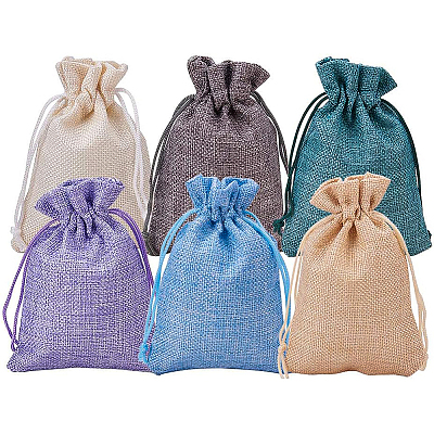 30Pack 6 Color Burlap Bags with Drawstring Gift Bags Jewelry Pouch for Wedding Party and DIY Craft ABAG-BC0001-01-1