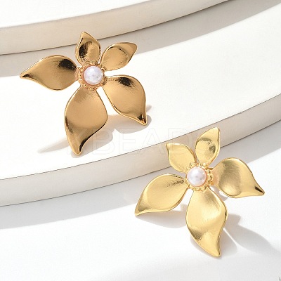304 Stainless Steel & ABS Plastic Imitation Pearl Flower Stud Earrings EJEW-S253-23G-1