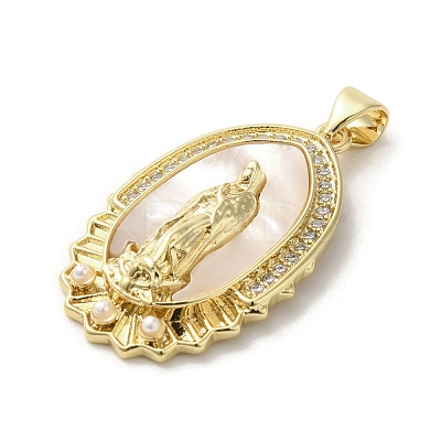 Brass Pave Shell Pendants KK-I708-16P-G-1