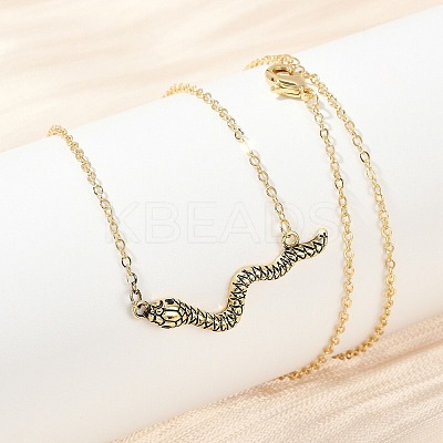 Brass Pave Black Cubic Zirconia Snake Pendant Necklaces NJEW-D320-02ASG-1