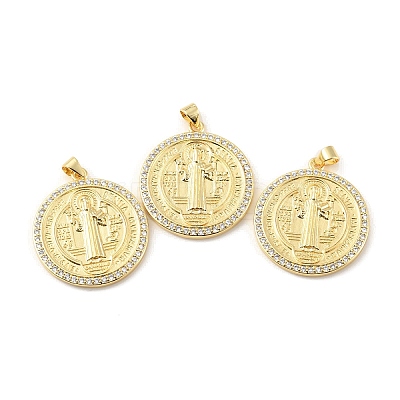 Rack Plating Brass Micro Pave Cubic Zirconia Pendants KK-C021-10G-02-1