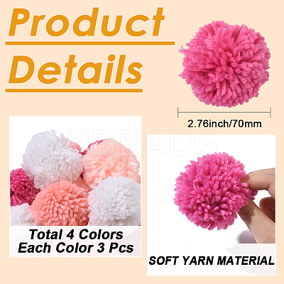 12Pcs 4 Colors Woolen Yarn Pom Pom Ball DIY-SC0031-40-1