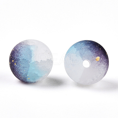 Frosted Baking Paint Crackle Glass Beads with Glitter Powder X-DGLA-T004-01J-1