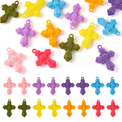 16Pcs 8 Colors Flocking Resin Pendants RESI-TA0002-77-1