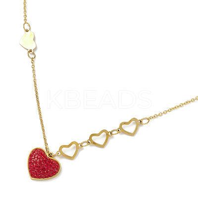 Ion Plating(IP) Rhinestone Heart Pendant Necklace NJEW-M199-03G-1