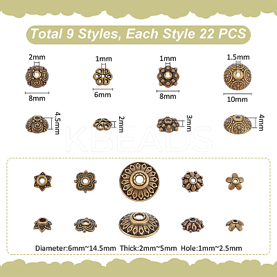 198Pcs 9 Styles Tibetan Style Alloy Bead Caps FIND-UN0015-67-1