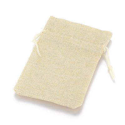Polyester Imitation Burlap Packing Pouches Drawstring Bags ABAG-R005-14x10-13-1