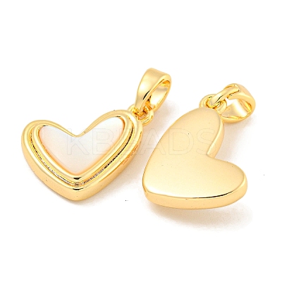 Natural Shell & Brass Heart Charms with Snap on Bails KK-P275-11G-1