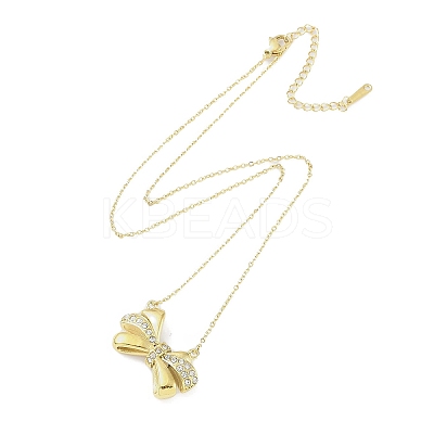 304 Stainless Steel Crystal Rhinestone Cable Chain Bowknot Pendant Necklaces for Women NJEW-C055-09G-1