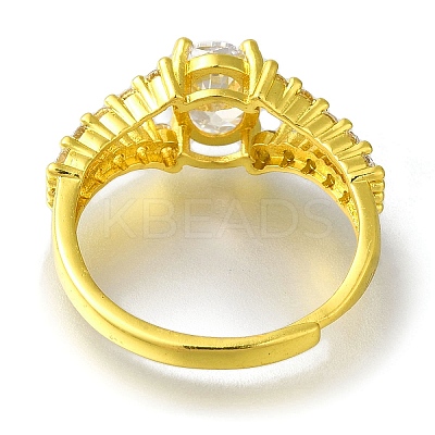 Rack Plating Oval Brass Micro Pave Clear Cubic Zirconia Adjustable Rings for Women RJEW-H232-06P-1
