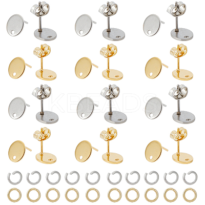 60Pcs 2 Colors 201 Stainless Steel Stud Earring Findings with Hole DIY-SC0023-54-1