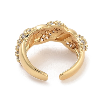 Twist Brass Micro Pave Clear Cubic Zirconia Open Cuff Ring for Women RJEW-C102-04G-1
