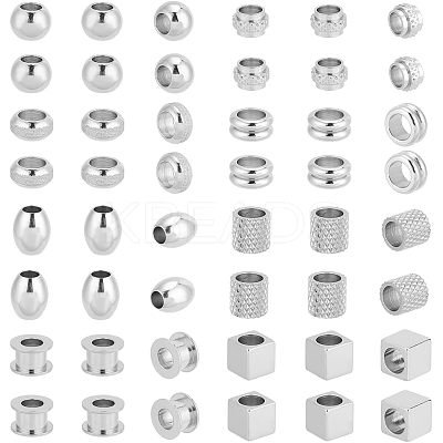 48Pcs 8 Style 304 & 201 & 303 Stainless Steel European Beads STAS-UN0040-02-1