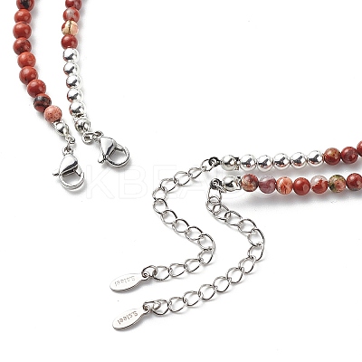 2Pcs 2 Style Natural Red Jasper Teardrop Pendant Necklaces Set NJEW-JN04064-1