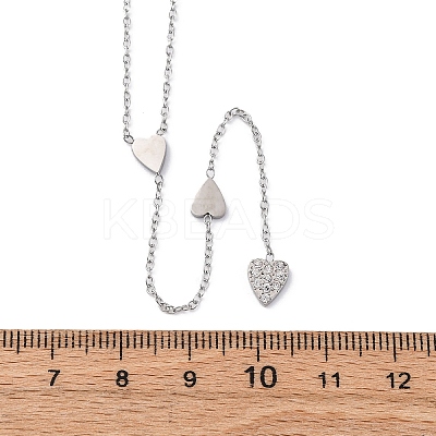 304 Stainless Steel Crystal Rhinestone Heart Lariat Necklaces NJEW-R026-10P-1