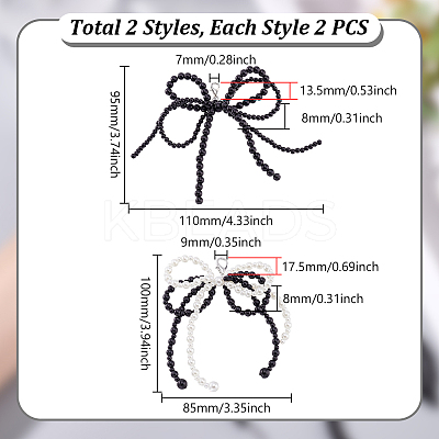 4Pcs 2 Styles Bowknot Resin Imitation Pearl Shoe Charms FIND-GA0005-03B-1