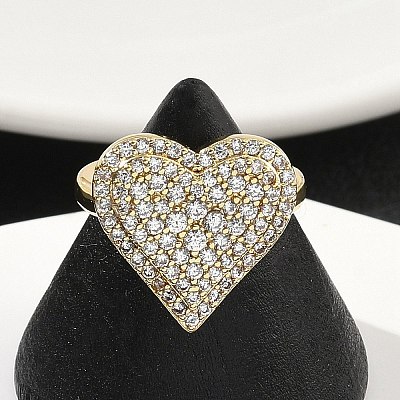 Heart Brass Micro Pave Cubic Zirconia Cuff Rings for Women RJEW-A069-12G-02-1