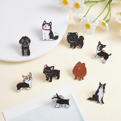 9Pcs 9 Style Poodle & Siberian & Schnauzer & Chihuahua & Border Enamel Pin with Brass Butterfly Clutches JEWB-SZ0001-77-1
