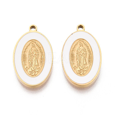 Religion 304 Stainless Steel & Enamel Oval Pendants STAS-T073-14G-1