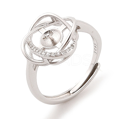 925 Sterling Silver Micro Pave Cubic Zirconia Design Ring Mounts Fittings with Pearl Seat STER-B003-14P-1