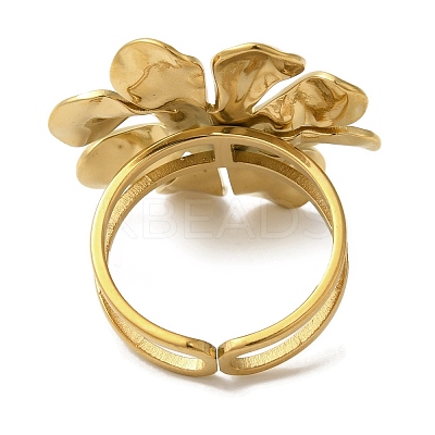Ion Plating(IP) 304 Stainless Steel Flower Open Cuff Rings for Women RJEW-Z053-11G-1